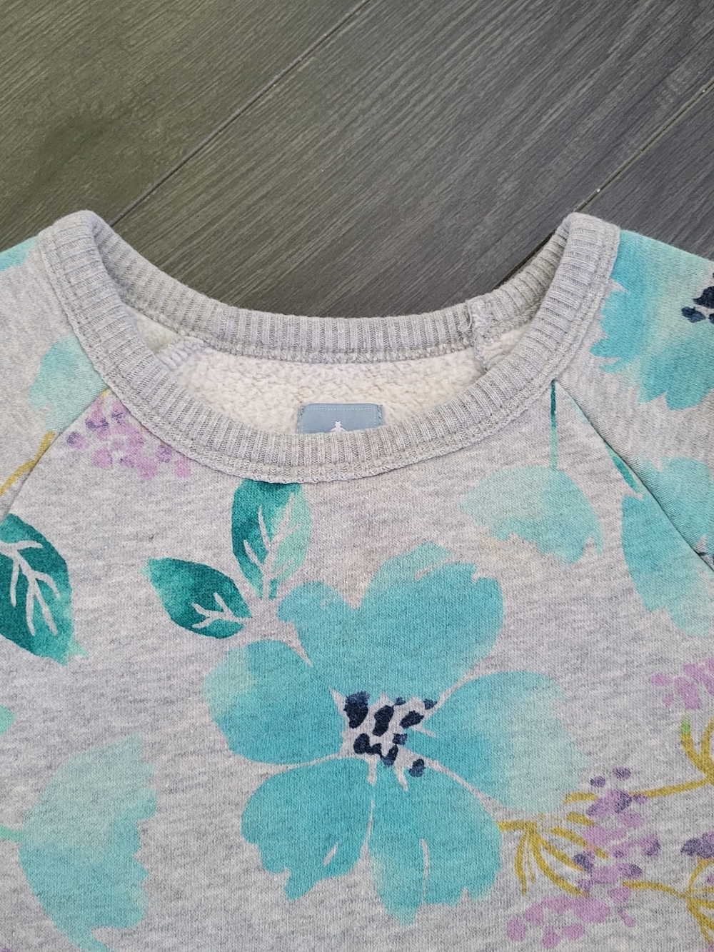🎈BABY GAP Floral Sweatshirt Dress Size 5Y Pastel Aqua Blue - Picture 3 of 8